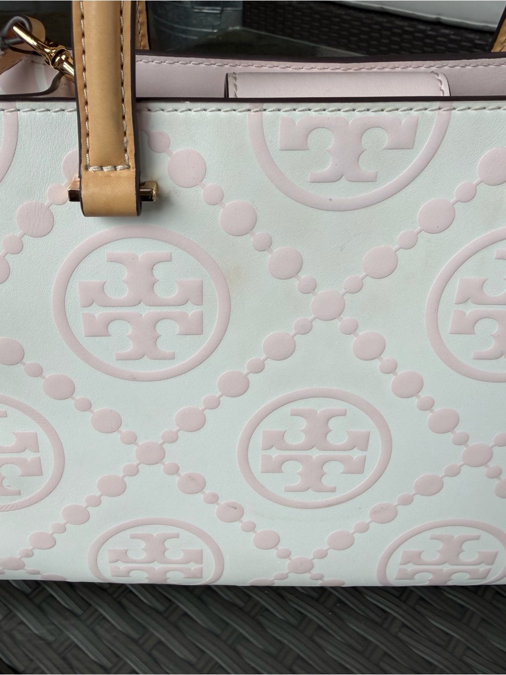 Tory Burch Light Pink Logo Print Satchel with Tan Handles - Picture 5 of 10